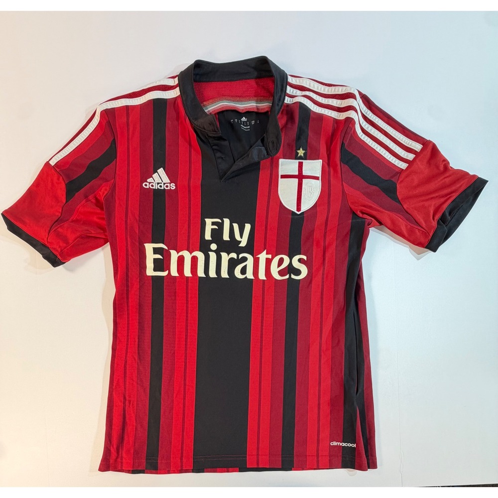 Adidas AC Milan 2014-15 Home Jersey Red Black Stripe Fly Emirates D87224 Mens S